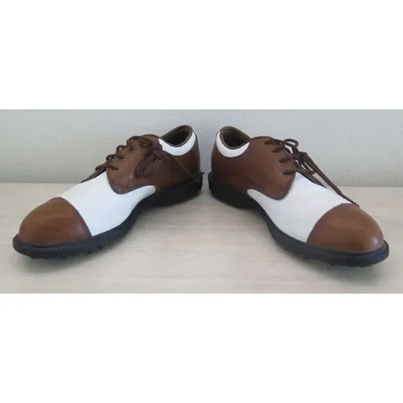 Nike 192049 221 Women's Sz 5.5 Brown/White Leather Classic Golf Shoes - Picture 3 of 10